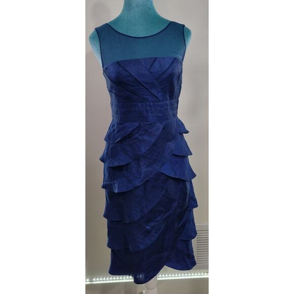 Adrianna Papell Occasions Dress Womens 2 Tiered Navy Midi Dress Special Occasion - Picture 1 of 11